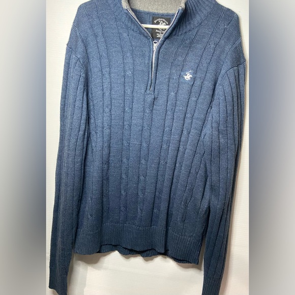 Beverly Hills Polo Club half zip up sweater. Blue with gray collar. - Picture 3 of 3